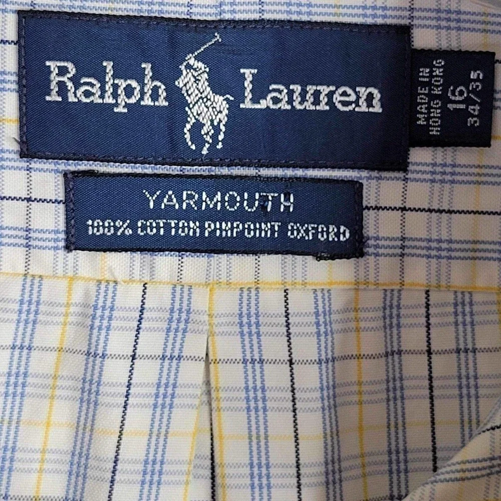 Polo Ralph Lauren Shirt Yarmouth Oxford Men's L 16 Plaid Yellow LS Button Down
